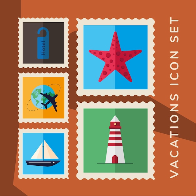 Bundle of five vacations stamps icons