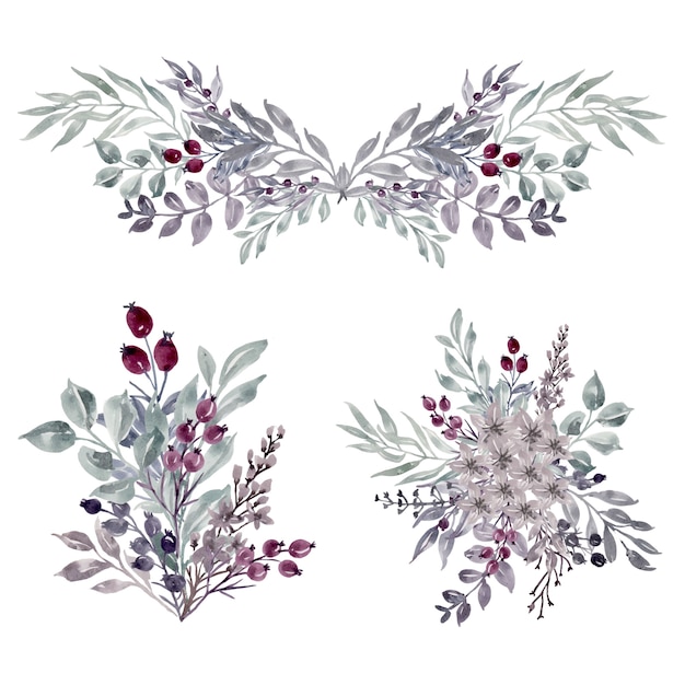 Watercolor Winter Floral Clipart, Watercolor (3095838)