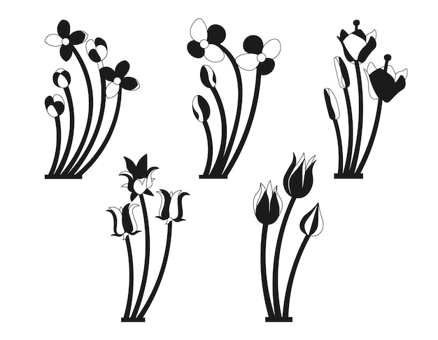 Bundle of Floral leaves and Flower isolated vector isolated Silhouettes.