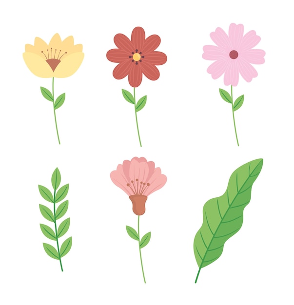 Bundle of flowers and leafs decoration  illustration 