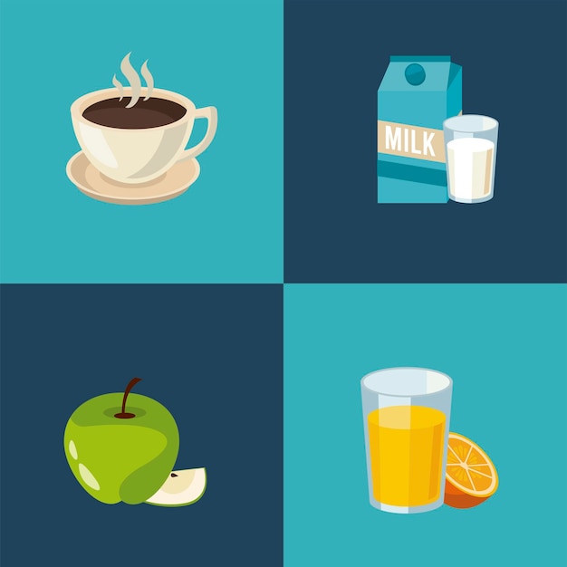 Bundle of four breakfast ingredients set icons