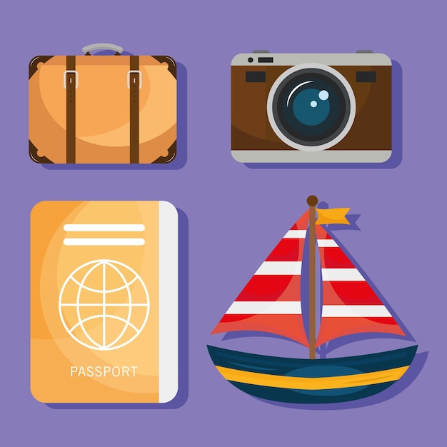 Bundle of four vacations travel icons