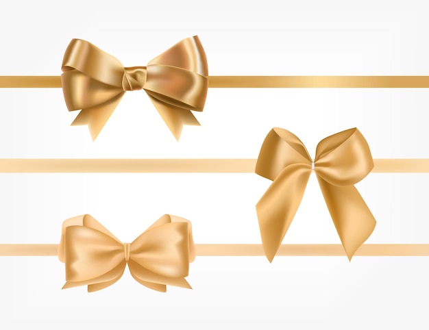 Vector bundle of golden satin ribbons decorated with bows