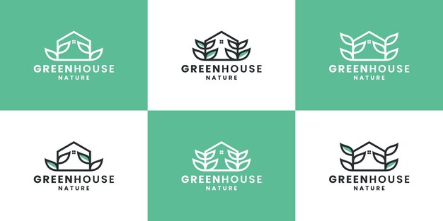 Bundle green house, nature house, leaf logo design template