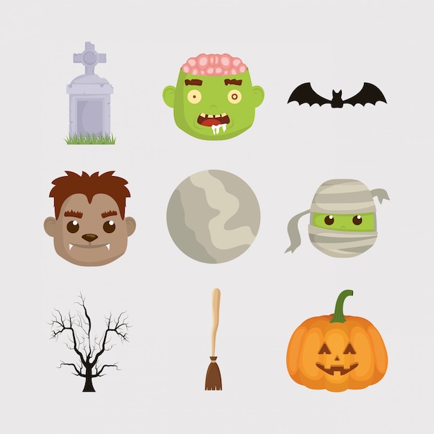 Bundle of halloween set characters icons