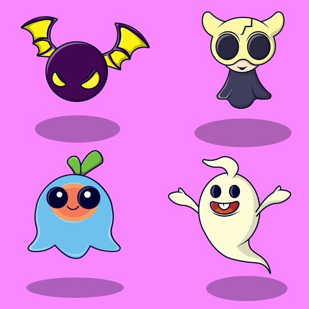 Bundle of halloween set cute monster icons Vector