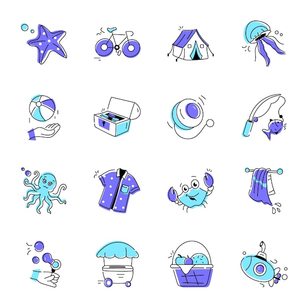 Bundle of Hand Drawn Beach Fun Icons