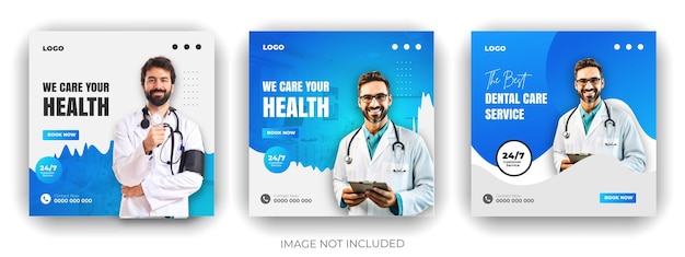 Bundle healthcare social media post e poster medico roll up banner o modello di banner web