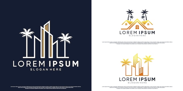 Пакет значок дома и дизайн логотипа сливы с креативным стилем premium векторы