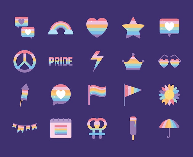 Bundle of icons with lgbtq pride colors