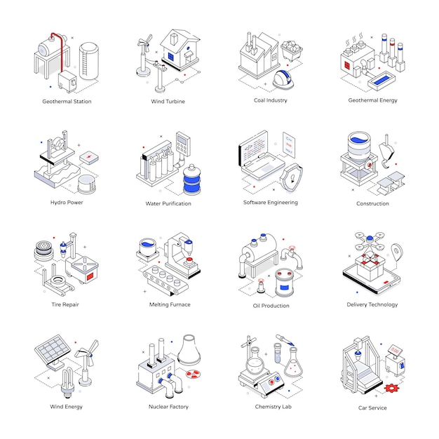 Bundle of Industrial Isometric Icons