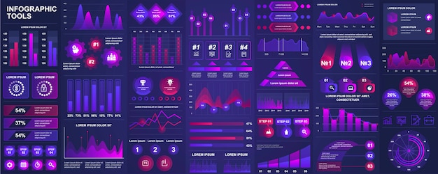 Вектор Объедините инфографические элементы пользовательского интерфейса, ux, kit с диаграммами, диаграммами, рабочим процессом, блок-схемой, временной шкалой, онлайн-статистикой, шаблоном элементов маркетинговых значков. набор инфографики.