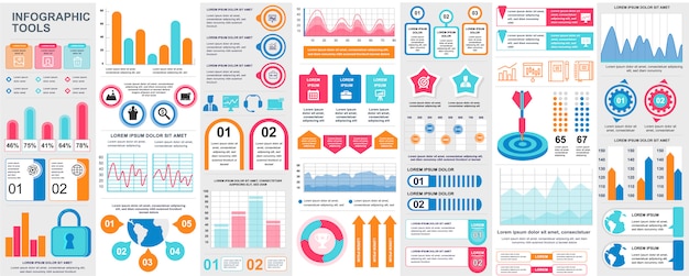 Bundle infographic ui, ux, kit elements with charts, diagrams, workflow, flowchart, timeline, online statistics, marketing icons elements  template.  infographics set.