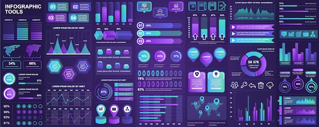 차트, 다이어그램, 워크 플로우, 순서도, 타임 라인, 온라인 통계, 마케팅 아이콘 요소 템플릿 인포 그래픽 Ui, Ux, 키트 요소 번들. 인포 그래픽을 설정합니다.