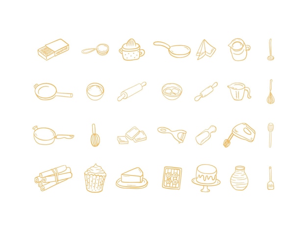 пакет кухонных приборов и инструментов иконы векторный иллюстрационный дизайн
