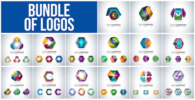 Bundle of logo 3d hexagon shape