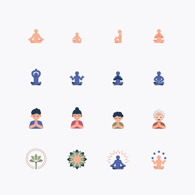 Bundle Of Meditation Yoga Flat Icons Collection Simple  Design Vector