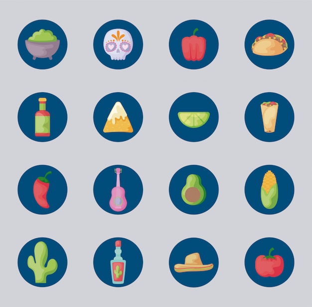 Комплект мексиканской еды с набором иконок