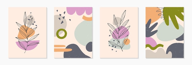 bundle of modern abstract vector illustrations with organic various shapes and foliage line art