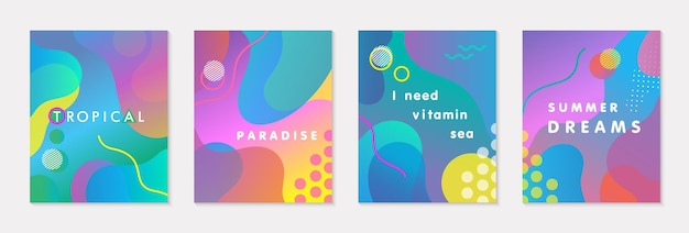 Bundle of modern vector summer posters with bright gradient background,shapes and geometric elements.trendy abstract design perfect for prints,social media,banners,invitations,branding design,covers