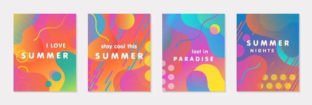 Vector bundle of modern vector summer posters with bright gradient background,shapes and geometric elements.trendy abstract design perfect for prints,social media,banners,invitations,branding design,covers