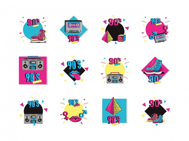 Bundle of nineties set icons