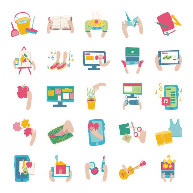 Vector bundle of online things set icons