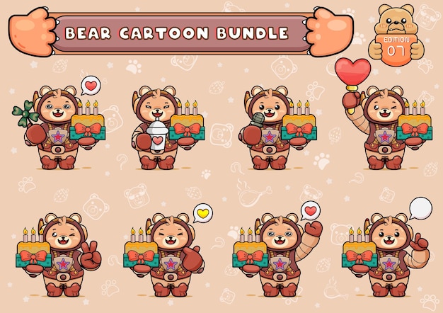 Vector bundle or pack of cute bear astronaut illustration holding a birth day cake and other things