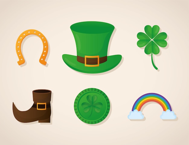 Vector bundle of patricks day icons on a beige background  illustration