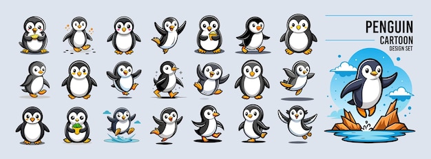 Vector bundle of penguin with different pose illustration design