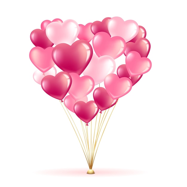Связка розовых воздушных шаров в форме сердца баннер поздравительной открытки ко дню святого валентина женский день