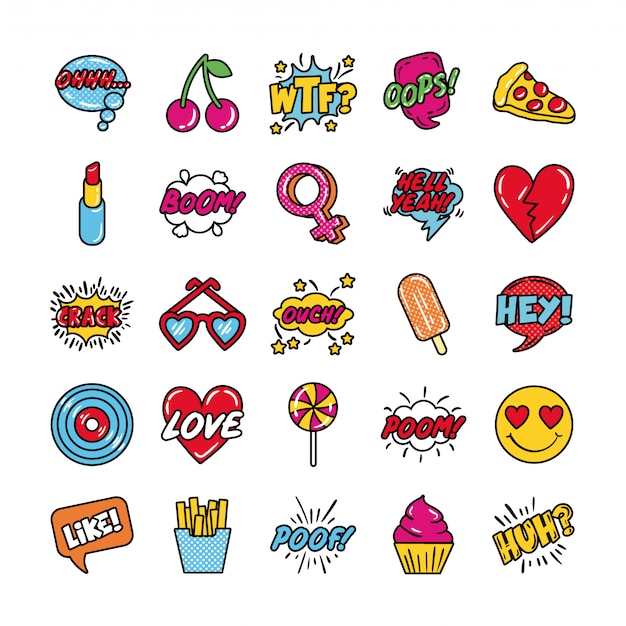 Bundle of pop art set icons