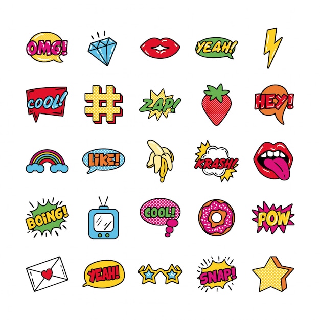 Bundle of pop art set icons