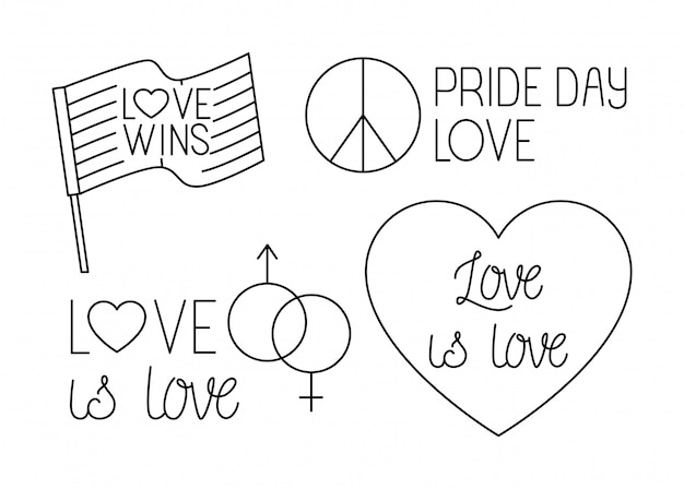 Bundle of pride day icons, line style