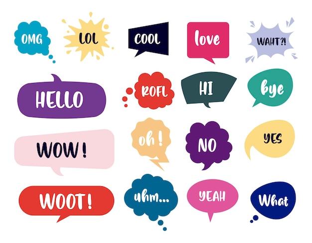 Bundle of retro speech bubbles and letterings pop art style  illustration 