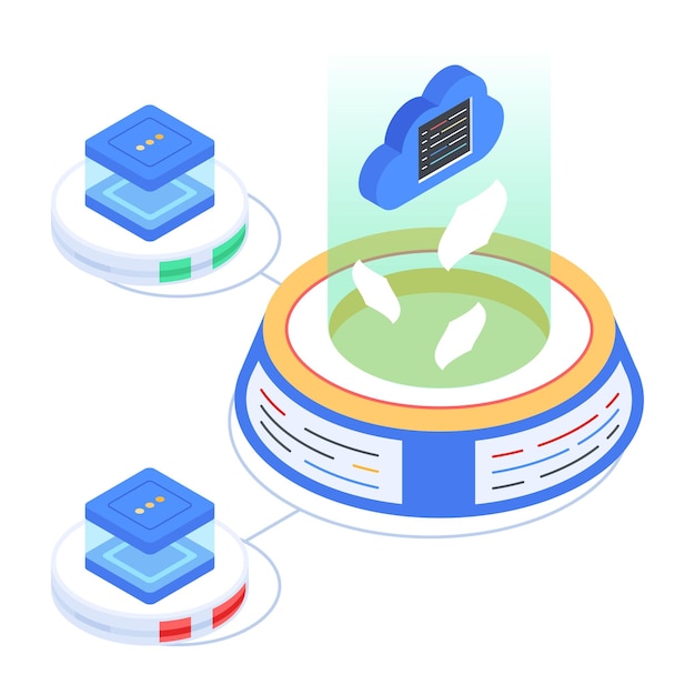 Vector bundle of server storage isometric icons