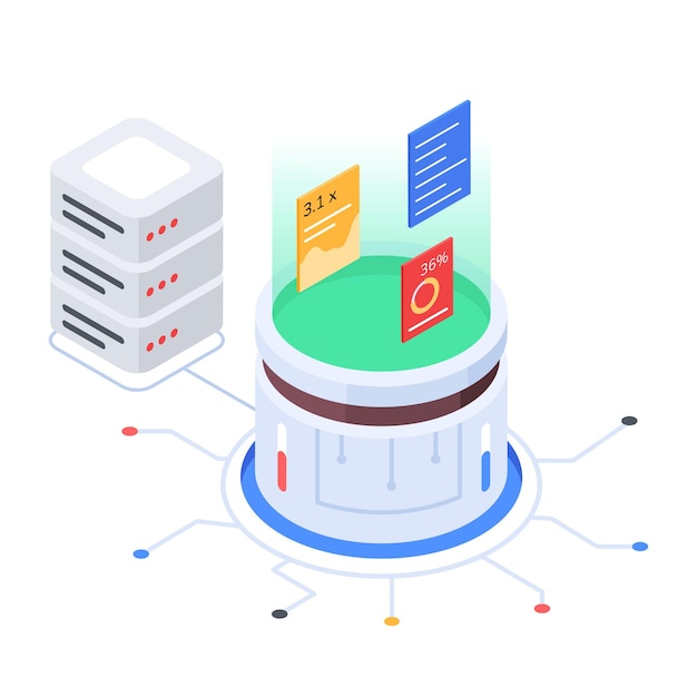 Vector bundle of server storage isometric icons