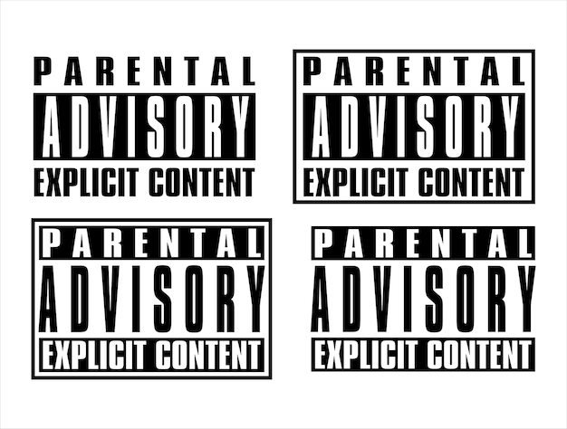 Vector bundle set black and white parental advisory explicit content adult video child precaution media