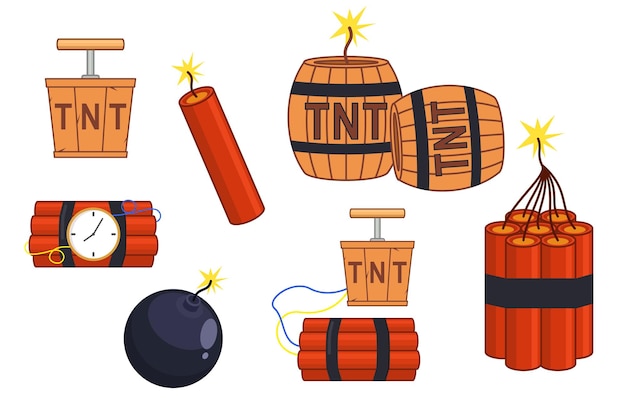 Bundle set of explosives with flat style illustration