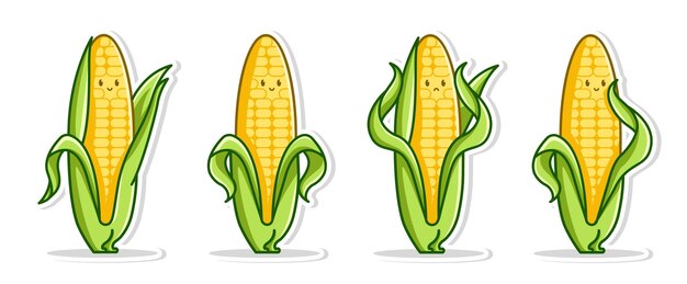 Bundle set pose cute cartoon of corn