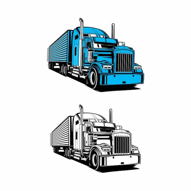 Vector bundle set semi truck silhouette