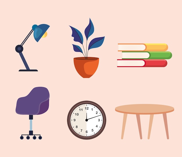 Bundle of six home and office forniture set icons