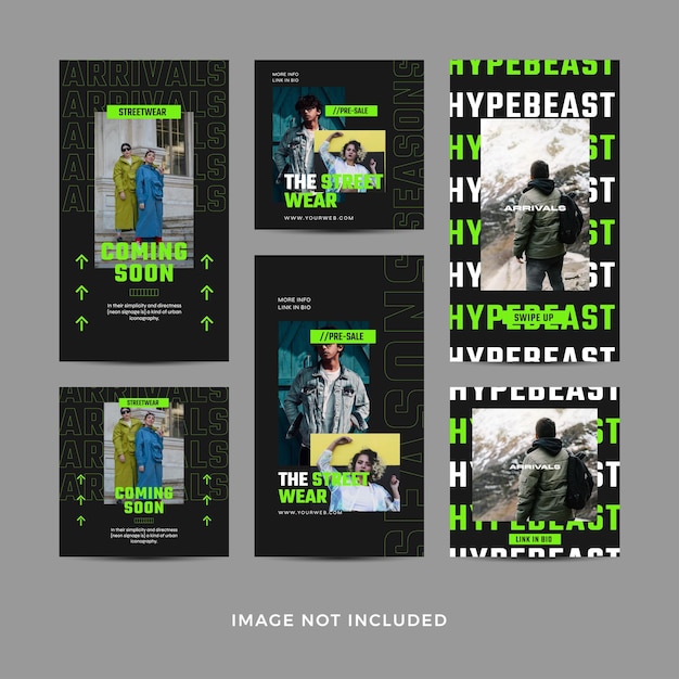 Vector bundle sjabloonontwerp met futuristisch streetwear modeontwerp voor social media post sjablonen