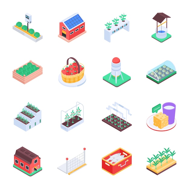 Vector bundle of smart farming isometric icons