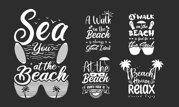 Набор летних цитат svg типографика дизайн футболки