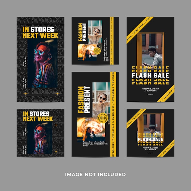 Vector bundle template design with futuristic streetwear fashion design for social media post templates