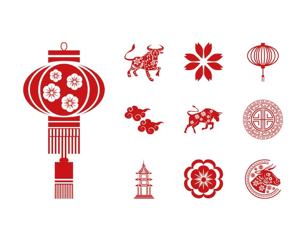 Vector bundle of ten chinese new year  set icons  illustration