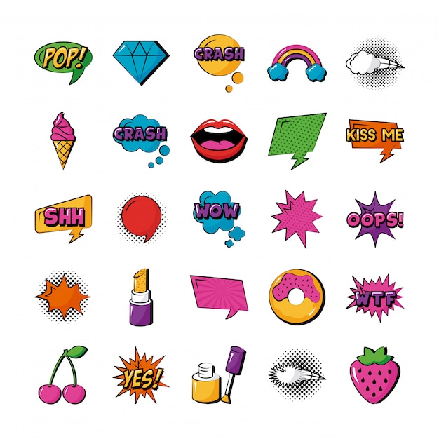 Bundle of twenty five pop art set collection icons