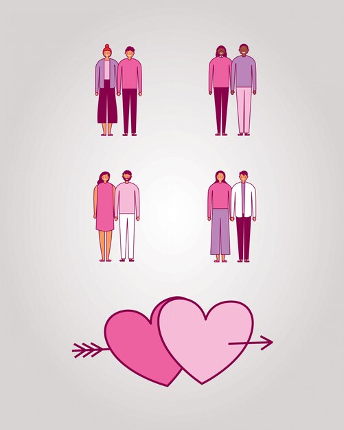 Vector bundle of valentines day hearts and couples