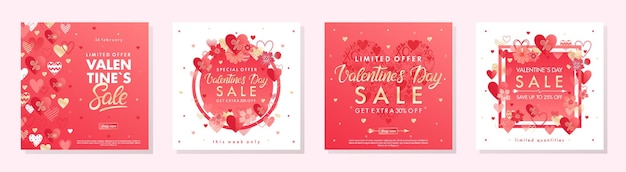 Vettore bundle of valentines day offerte speciali banner con cuori e elementi di carta dorata modelli di vendita perfetti per stampe volantini banner promozioni offerte speciali e altro vector valentines promos